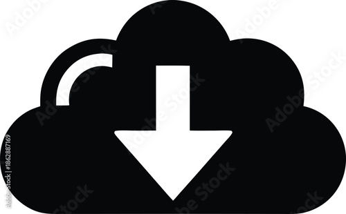 cloud download silhouette vector illustration on transparent background
