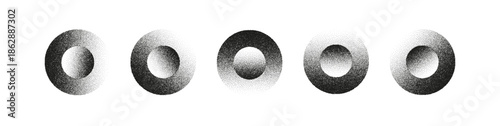  Circular gradient with grainy noise texture and stipple dots creating radial halftone effect on white background for modern graphic design templates
