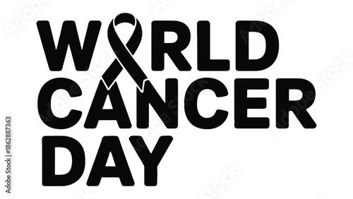 World Cancer Day Emblem: A stark, powerful emblem, advocating awareness and support in the fight against a pervasive disease. A call to action.