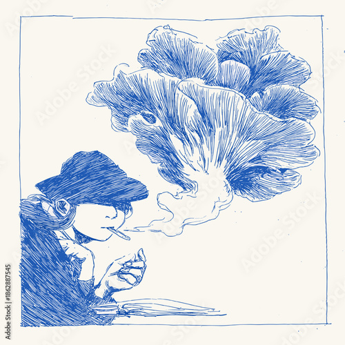 Whimsical Illustration of a Mouse Reading by a Seashell