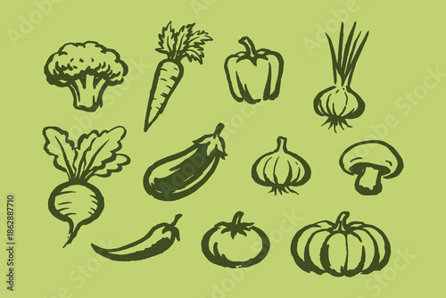 Vegetable set ink sketch icons vector