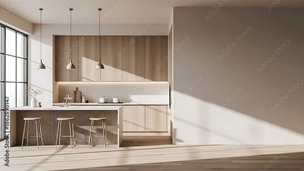 Fototapeta premium Modern Minimalist Kitchen Interior with Natural Light