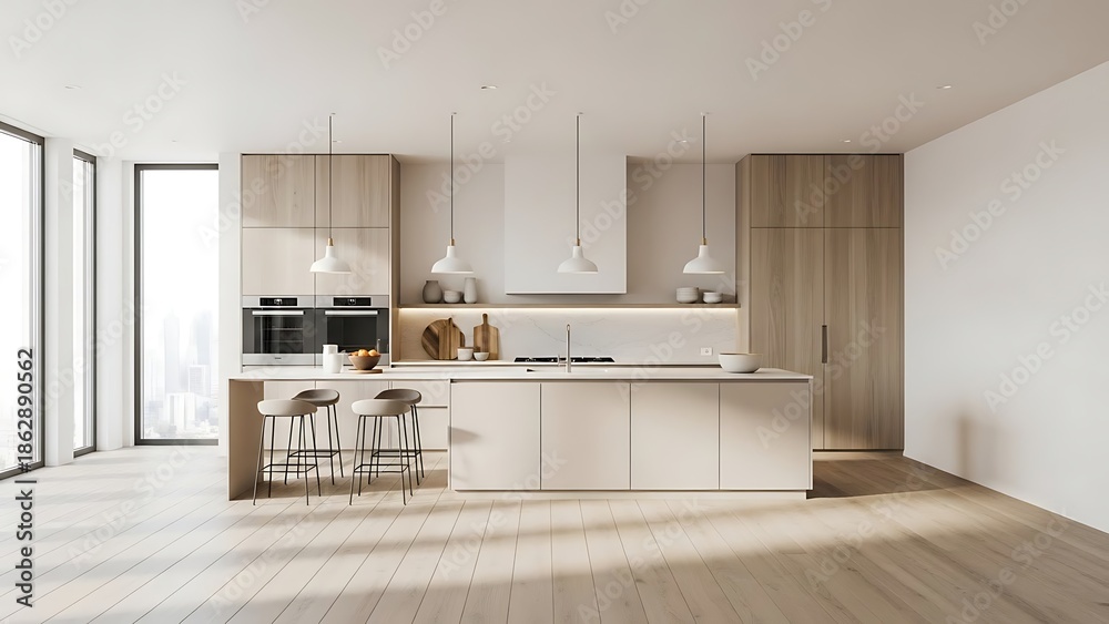 Fototapeta premium Elegant Minimalist Kitchen with Natural Daylight