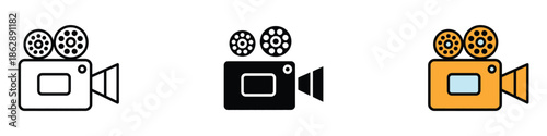 Video Camera icon vector. movie production and vintage cinema technology symbol. vector illustration.