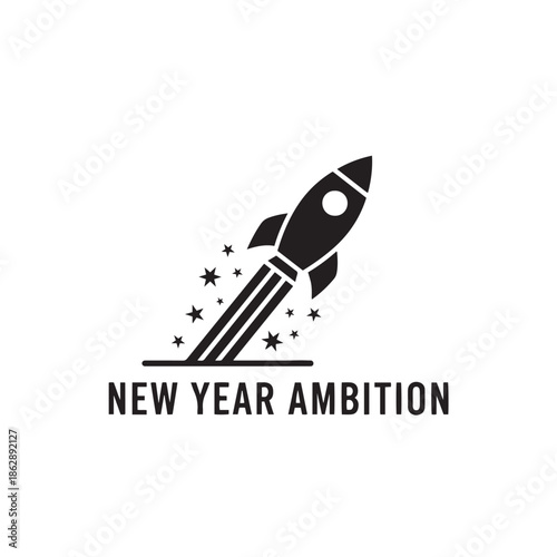 silhouette of rocket taking off new year ambition white background