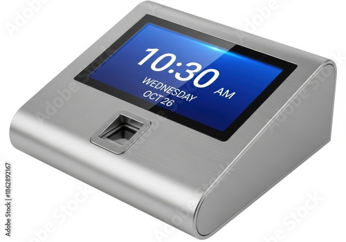 Modern digital time clock device with bright display showing 1030 am