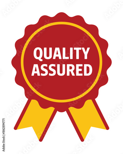 Ornate red and yellow ribbon badge boldly certifies that all customer.