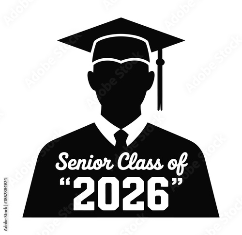 Silhouette of a graduating student wearing a cap with the class year.
