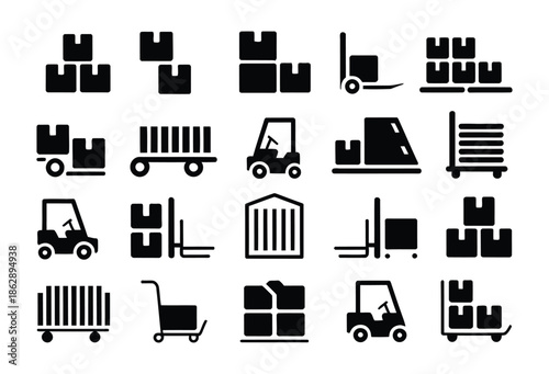 Collection of various logistics icons shows shipment handling.