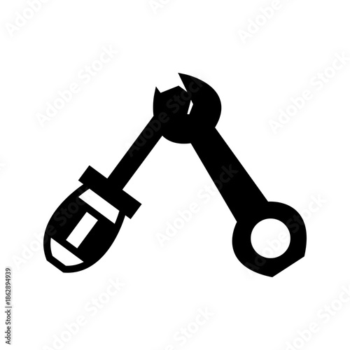 Crossed wrench and screwdriver icon in black, representing repair, maintenance, engineering, or technical service concepts.