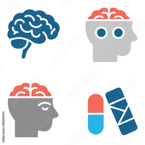 Brain health icons illustrate anatomy, thought processes,.