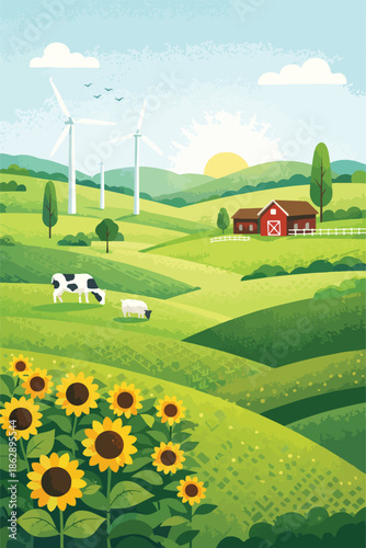 Nature and Farming Landscape Vector