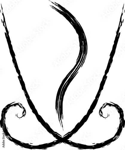 An abstract black line art piece featuring curved lines and swirls on a white background