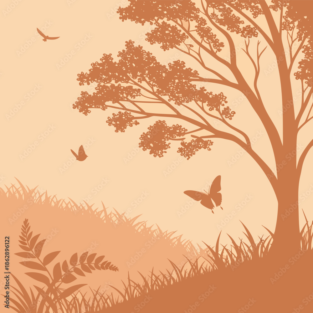 Naklejka premium Vector illustration of an autumn background with birds