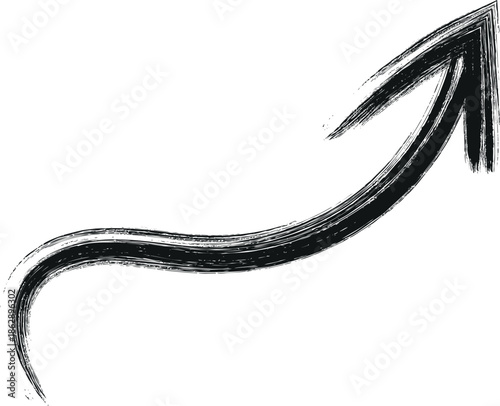 A black arrow pointing upwards with a curved tail