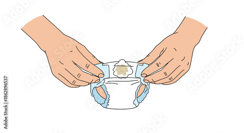 Person holding clean baby diaper in hands ready for changing infant clothes representing childcare and parenting.