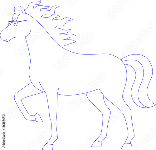 Standing Horse Character with Cool Sunglasses Coloring Outline