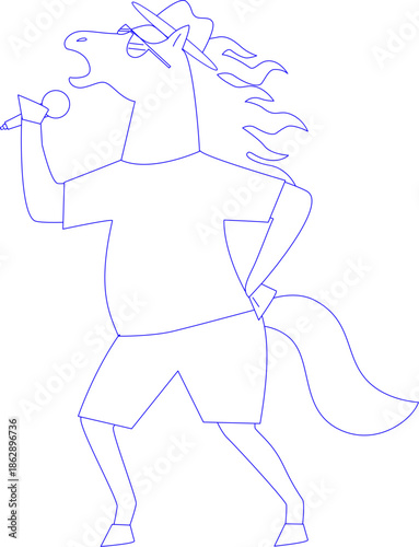 Singing Horse Character Outline for Coloring