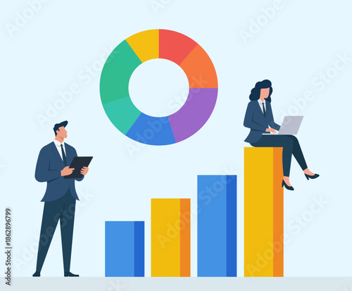 Business Analytics Team Reviewing Growth Charts and KPI Dashboard, Data Visualization, Performance Tracking, Strategic Planning, Corporate Reporting, Market Insights