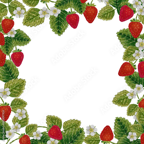 手刺繍のイチゴのフレーム