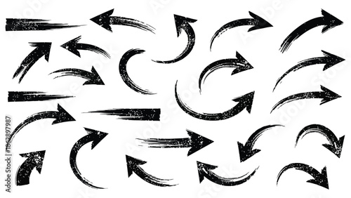 Collection of distressed hand-drawn arrow icons in multiple directions