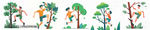 vector young man climbing a tree