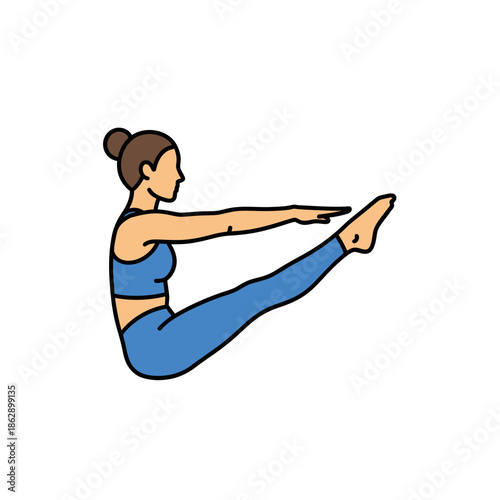 Woman practicing yoga in boat pose fitness and healthy lifestyle concept.