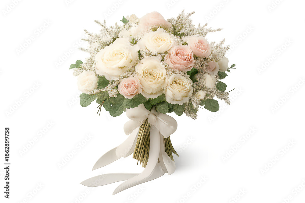 Fototapeta premium Rose and baby's breath bouquet with transparent background picture here.