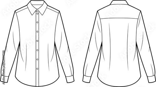 Blank White Apparel Mockup Template Collection Featuring T-Shirts Summer Dresses and Button Down Shirt Front Back View Technical Vector Illustration for Fashion Design