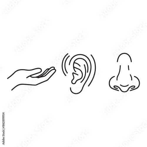 Hand ear nose representing senses hearing