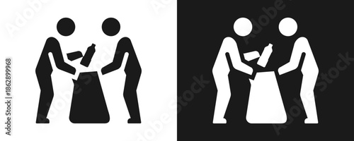 Community Clean Up Icon Set Glyph In White And Black Background