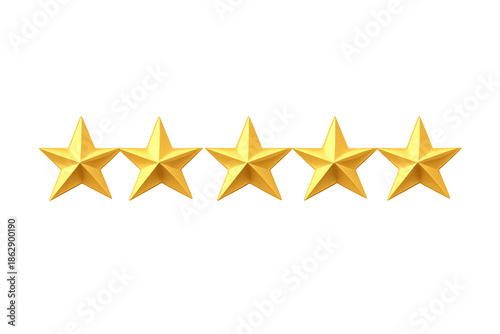 Five gold stars for ranking and rating achieving excellence and success. Full rating of customer satisfaction and quality service