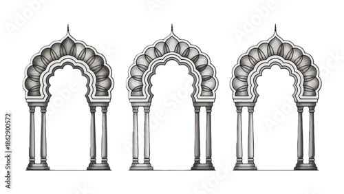 Ancient Arches: A meticulously crafted set of three classic arches, each showcasing intricate detailing, provides a glimpse into the beauty of historical architecture.