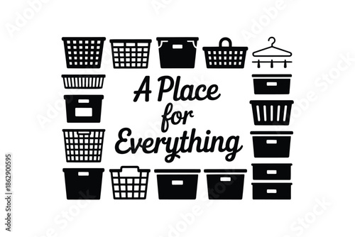 Storage baskets and drawers frame the concept of organized home utility.