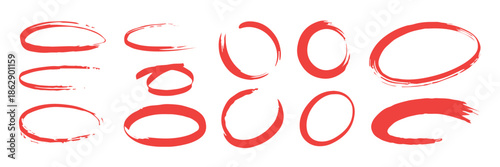 circle red hand drawn brushstroke set of twelve rings for design use