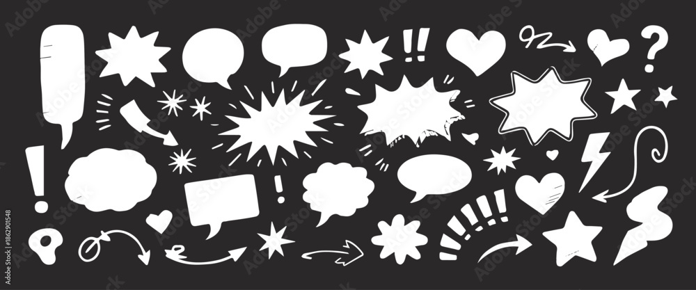 Fototapeta premium comic hand drawn dialogue and thought bubble vector set