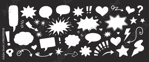 comic hand drawn dialogue and thought bubble vector set
