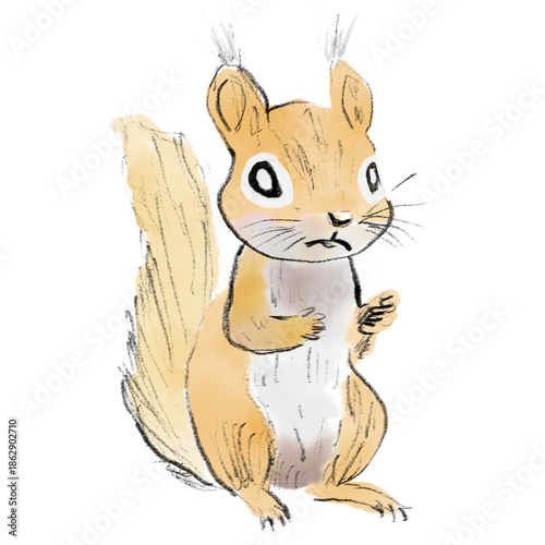 Sad Squirrel in Watercolor PNG