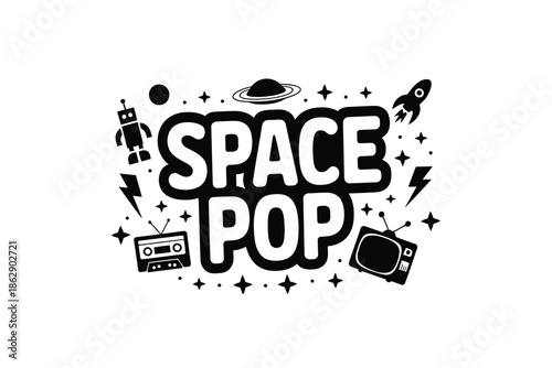 Space Pop theme featuring retro technology and celestial body.