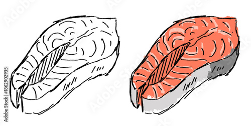 Grunge sketch handdrawn salmon meat vector for fish markets. Ideal for raw seafood art, butcher shops, and rustic culinary designs.