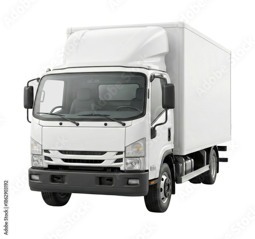 Bild auf Leinwand White commercial delivery box truck logistics vehicle