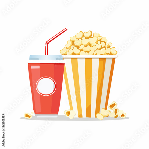 Popcorn and soda, a classic pairing for movie night or entertainment