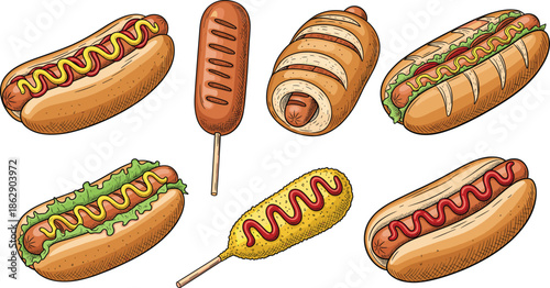 Colorful sock collection featuring various fun patterns including clouds stripes stars shamrocks anchors hearts smiley faces and leaves for fashion flat vector design.