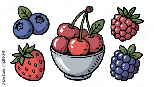 Berry Medley: A vibrant collection of fresh berries, bursting with color and flavor, perfect for culinary projects or illustrating the joy of summer harvests.