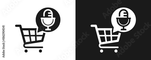Voice Shopping Icon Set Glyph In White And Black Background