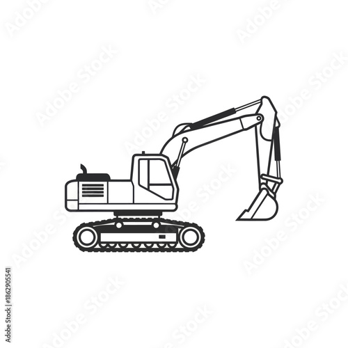 Line Art Excavator Icon - Heavy Construction Machinery Vector Illustration