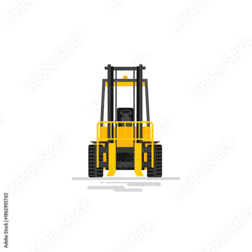 Yellow Forklift Truck on White Background, Front View - Industrial Machinery