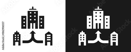 Mergers And Acquisitions Icon Set Glyph In White And Black Background