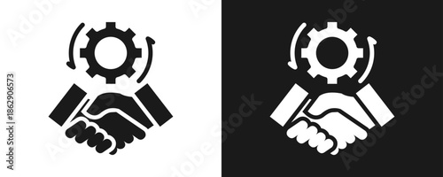 Synergy Icon Set Glyph In White And Black Background