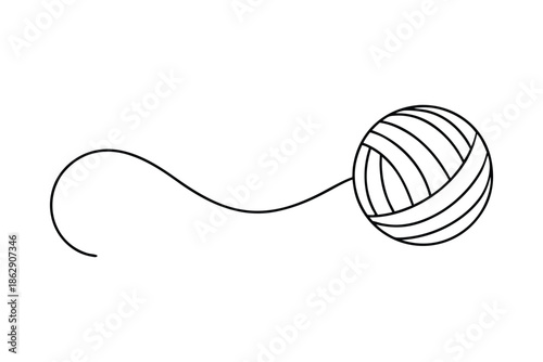 Minimalist Yarn Ball Line Art Illustration, Hand Drawn Wool Clew Sketch for Knitting and Crafting Vector